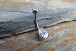 Rose Gold Ion Plated Pear Teardrop Zirconia Belly Ring 14g (1.6mm) Piercing