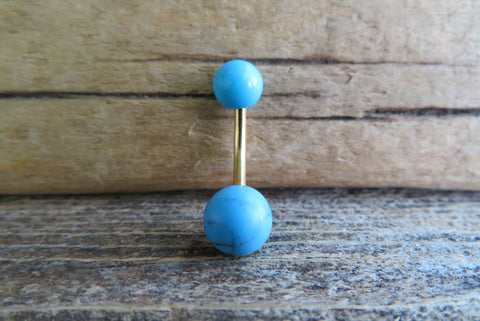 Gold Turquoise Howlite Natural Stone Belly Ring 14G (1.6mm) VCH Piercing 8mm 10mm 11mm 12mm Lengths