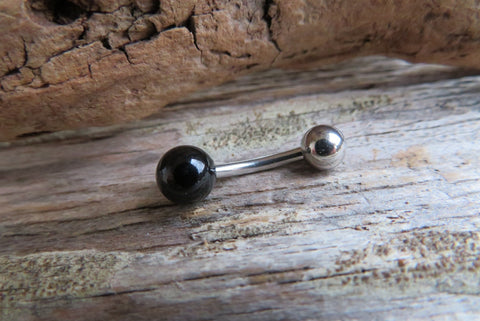 Custom Lengths Petite Black Obsidian Natural Stone Belly Ring 14g (1.6mm) Piercing