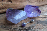 Custom Lengths Petite Amethyst Natural Stone Belly Ring 14g (1.6mm) Piercing