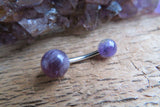 Custom Lengths Amethyst Natural Stone Belly Ring 14g (1.6mm) Piercing 5mm & 8mm Balls