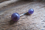 Custom Lengths Amethyst Natural Stone Belly Ring 14g (1.6mm) Piercing 5mm & 8mm Balls