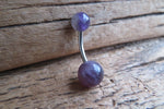 Custom Lengths Amethyst Natural Stone Belly Ring 14g (1.6mm) Piercing 5mm & 8mm Balls