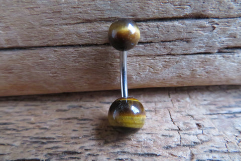 Custom Lengths Tiger Eye Natural Stone Belly Ring 14G (1.6mm) VCH Piercing 8mm 10mm 12mm