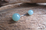 Custom Lengths Green Aventurine Natural Stone Belly Ring 14g (1.6mm) VCH Piercing 5mm & 8mm Balls