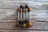 Custom Lengths Tiger Eye Natural Stone Barbell Nipple Ring Tongue Ring 14g (1.6mm) Piercing