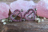 Chunky Heart Pink Gems 14G or 16G Nipple Shields Pair