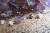 Custom Lengths Petite Amethyst Natural Stone Belly Ring 14g (1.6mm) Piercing