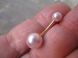 Gold Ion Plated Faux Pearl Belly Ring 14g (1.6mm) Piercing