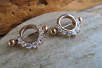 Rose Gold Ion Plated Clear Gems 14G or 16G Nipple Shields Pair