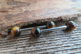 Custom Lengths Tiger Eye Natural Stone Barbell Nipple Ring Tongue Ring 14g (1.6mm) Piercing