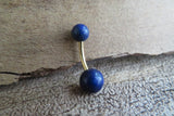 Gold Lapis Lazuli Natural Stone Belly Ring 14G (1.6mm) VCH Piercing Balls 8mm 10mm 11mm 12mm Lengths