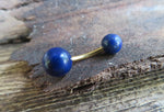 Gold Lapis Lazuli Natural Stone Belly Ring 14G (1.6mm) VCH Piercing Balls 8mm 10mm 11mm 12mm Lengths