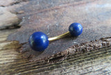 Gold Lapis Lazuli Natural Stone Belly Ring 14G (1.6mm) VCH Piercing Balls 8mm 10mm 11mm 12mm Lengths