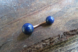 Rose Gold Lapis Lazuli Natural Stone Belly Ring 14g (1.6mm) Piercing 8mm 10mm 11mm 12mm Lengths