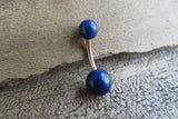 Rose Gold Lapis Lazuli Natural Stone Belly Ring 14g (1.6mm) Piercing 8mm 10mm 11mm 12mm Lengths