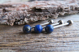 Custom Lengths Lapis Lazuli Natural Stone Barbell Tongue Ring 14g (1.6mm) Piercing