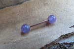 Rose Gold Titanium Ion Plated 5mm Amethyst Natural Stone Barbell Nipple Ring Tongue Ring 14g (1.6mm) Piercing