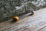 Tiger Eye Titanium Ti6Al4V ELI Implant Grade Natural Stone Barbell Tongue Ring 14g (1.6mm) Piercing