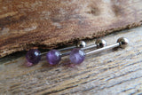 Custom Lengths Amethyst 5mm Natural Stone Barbell Tongue Ring 14g (1.6mm) Piercing