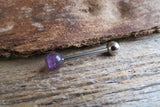 Custom Lengths Amethyst 5mm Natural Stone Barbell Tongue Ring 14g (1.6mm) Piercing