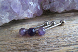 Custom Lengths Amethyst 5mm Natural Stone Barbell Tongue Ring 14g (1.6mm) Piercing