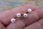 14G White Pearl Gold Ion Plated Surgical Steel Pearl Nipple Piercing Set Pair