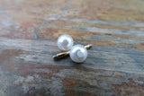 14G White Pearl Silver Surgical Steel Pearl Nipple Piercing Set Pair