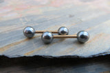 14G Gray Gold Ion Plated Surgical Steel Pearl Nipple Piercing Set Pair