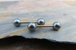 14G Gray Gold Ion Plated Surgical Steel Pearl Nipple Piercing Set Pair