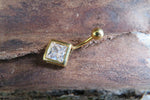 Square Gold Ion Plated Zirconia Belly Ring 14g (1.6mm) Piercing