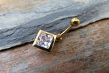 Square Gold Ion Plated Zirconia Belly Ring 14g (1.6mm) Piercing