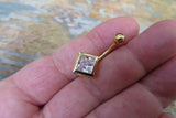 Square Gold Ion Plated Zirconia Belly Ring 14g (1.6mm) Piercing