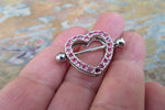 Chunky Heart Pink Gems 14G or 16G Nipple Shields Pair