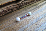 14G Rainbow Ion Plated White Opal Surgical Steel Nipple Tongue Ring Barbell 14G (1.6mm) Piercing