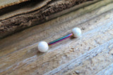 14G Rainbow Ion Plated White Opal Surgical Steel Nipple Tongue Ring Barbell 14G (1.6mm) Piercing