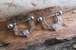 Silver Pink Crystal Gems 14G or 16G Feminine Nipple Shields Pair Set