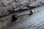 Custom Lengths Black Obsidian Natural Stone Barbell Tongue Ring 14g (1.6mm) Piercing