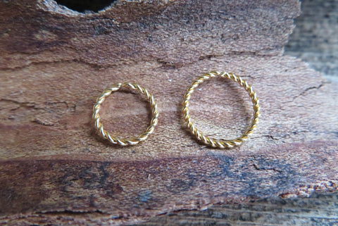 Minimalist Set of Two Gold Braided Ion Plated Endless Hoop Surgical Steel 316L Piercing 20G 18G 16G Lot of 2 8mm 10mm