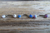 14G Custom Lengths Blue Fire Opal Pronged Belly Ring VCH Ring 100% Surgical Steel 14g (1.6mm) Piercing