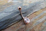 Rose Gold Ion Plated Pear Teardrop Zirconia Belly Ring 14g (1.6mm) Piercing