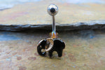 Black & Gold Petite Cute Enamel Lucky Elephant Belly Ring 14g (1.6mm) Piercing