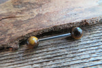 Custom Lengths Tiger Eye Natural Stone Barbell Nipple Ring Tongue Ring 14g (1.6mm) Piercing