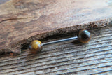 Custom Lengths Tiger Eye Natural Stone Barbell Nipple Ring Tongue Ring 14g (1.6mm) Piercing