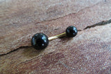 Gold Black Obsidian Natural Stone Belly Ring 14G (1.6mm) VCH Piercing 8mm 10mm 11mm 12mm Lengths