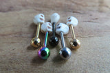 Set of 2 Gold IP Natural Howlite Skull Surgical Steel Barbell Nipple Piercings 14G (1.6mm) Pair of Two