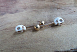 Set of 2 Rose Gold IP Natural Howlite Skull Surgical Steel Barbell Nipple Piercings 14G (1.6mm) Pair of Two