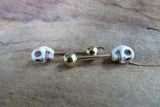 Set of 2 Gold IP Natural Howlite Skull Surgical Steel Barbell Nipple Piercings 14G (1.6mm) Pair of Two