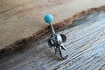 Turquoise Howlite Natural Stone Elephant Ganesh Belly Ring Piercing 14g (1.6mm) Piercing