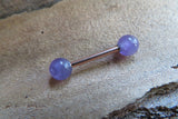 Rose Gold Titanium Ion Plated 5mm Amethyst Natural Stone Barbell Nipple Ring Tongue Ring 14g (1.6mm) Piercing